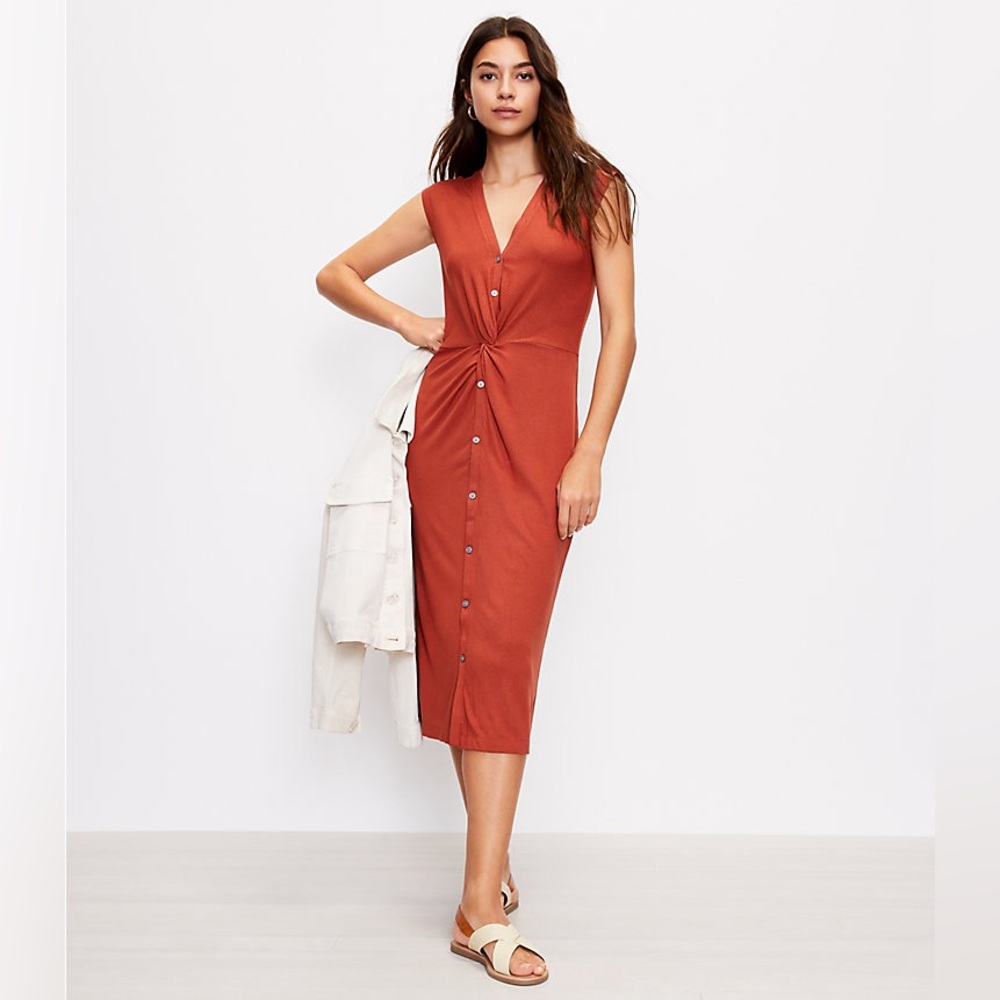NWT LOFT Twist Button Midi Shirtdress